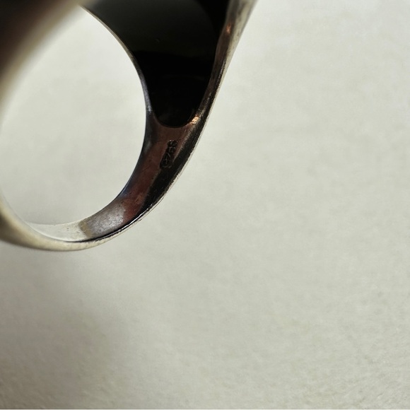 Sterling Silver 925 Black Enamel and Rhinestone Ring - Picture 7 of 14